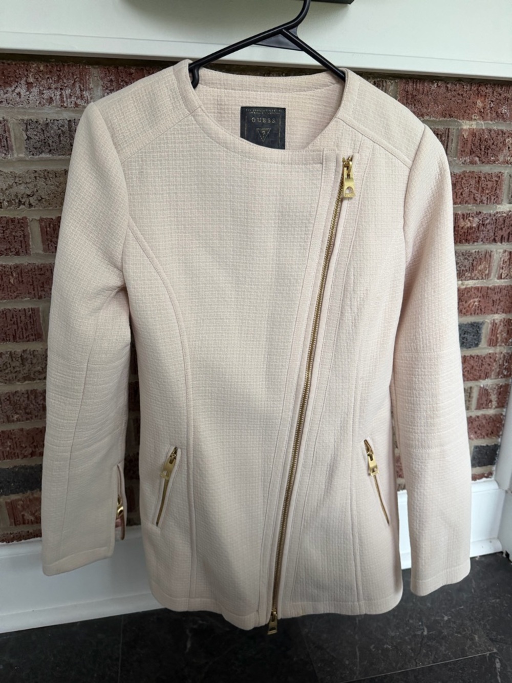 Guess Blush Textured Asymmetrical Zip Blazer